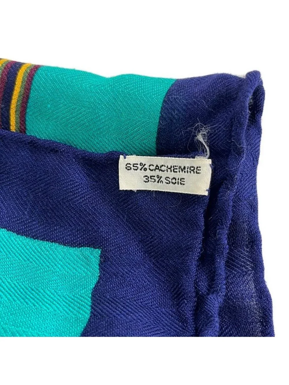 Hermes Shawl Carre 90 Navy Green les Perroquets Bird Leaf Pattern Cashmere Silk